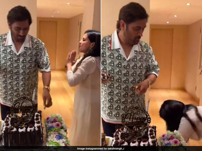 MS Dhoni’s 43rd Birthday Celebration: Wife Sakshi Touches His Feet