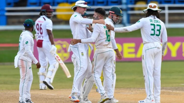 Keshav Maharaj’s disciplined bowling and Brathwaite’s costly run-out leave West Indies struggling on Day 3