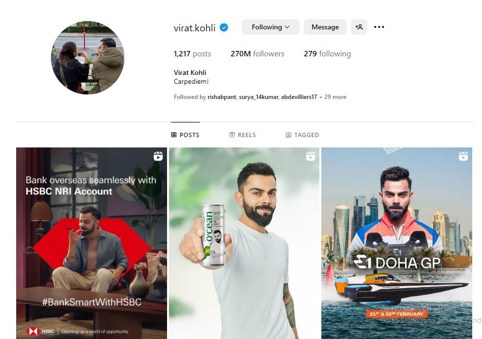 Virat Kohli Instagram Followers